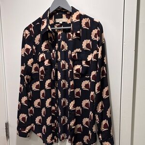 LOFT Navy Floral Button-Up Shirt